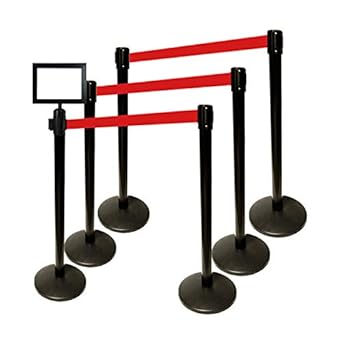 40" HT Retractable Belt Queue Safety Stanchions Barrier Combo Set 6 Posts Red Belt+SFrame+WBracket