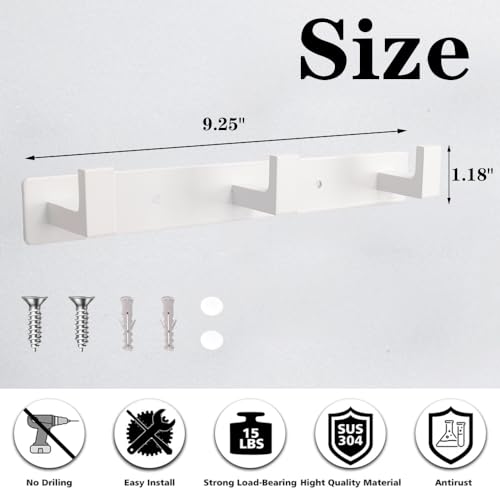 Image of Coat Rack, Heavy Duty Stainless Steel 3 Tri Coat Hook Hanger, Wall Mounted Wall Hooks, Rustic Clothes Hook /Key Hook Rail for Bathroom Kitchen Entryway(2 Pack, 3 Hook White)