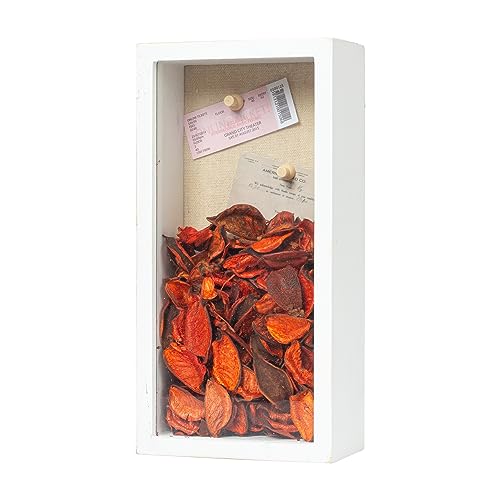 Image of Shadow Box Frame 5x10 Shadow Box Display Case with Linen Back of Awards Memorabilia Flower, Pictures, Keepsakes、Bouquet、Medals and More Photos Memory Box Long Skinny White