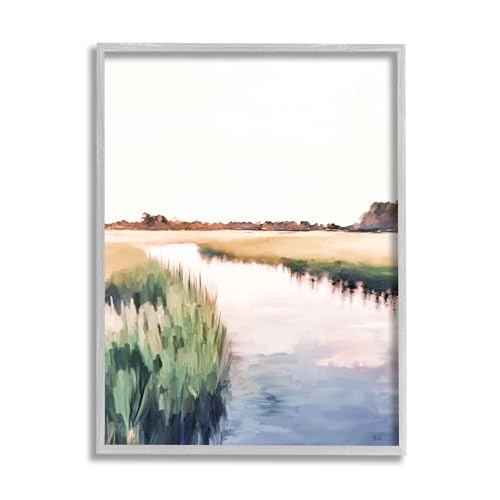 Image of Rural River Horizon Landscape, 24 x 30 Inch Framed Giclee Print