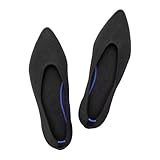 Frank Mully Womens Pointed Toe Flats Knit Dress Shoes Comfort Women Shoes Slip On Shoes for Woman Classic Softable Shoes Low Wedge Black Solid, 8