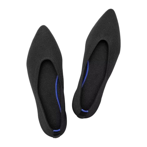 Frank Mully Womens Pointed Toe Flats Knit Dress Shoes Comfort Women Shoes Slip On Shoes for Woman Classic Softable Shoes Low Wedge