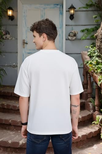 Image of Zilcon Mens Solid Unique Design Tshirt for Men - Round Neck Loose Fit Drop Shoulder Polo Mens T-Shirt