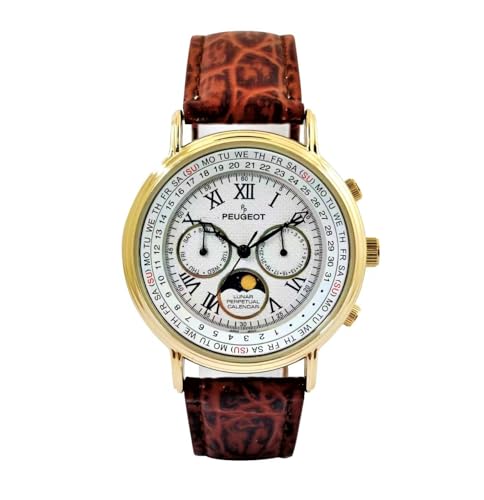 Peugeot Men's Vintage Moon Phase Perpetual Calendar Gold Tone Leather Watch by Peugeot - Used condition - US$62.65