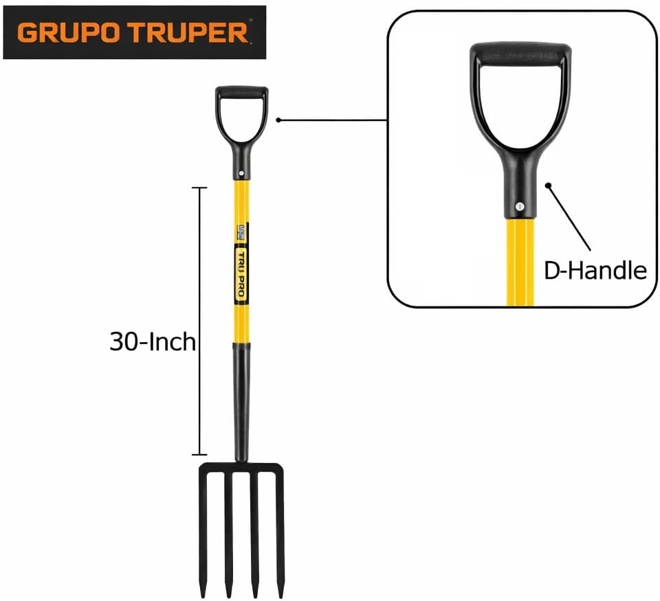 Truper TruPro Spading Fork, 4 Tines, 30-Inch Fiberglass D-Handle (Model BJ-4F / 30299)