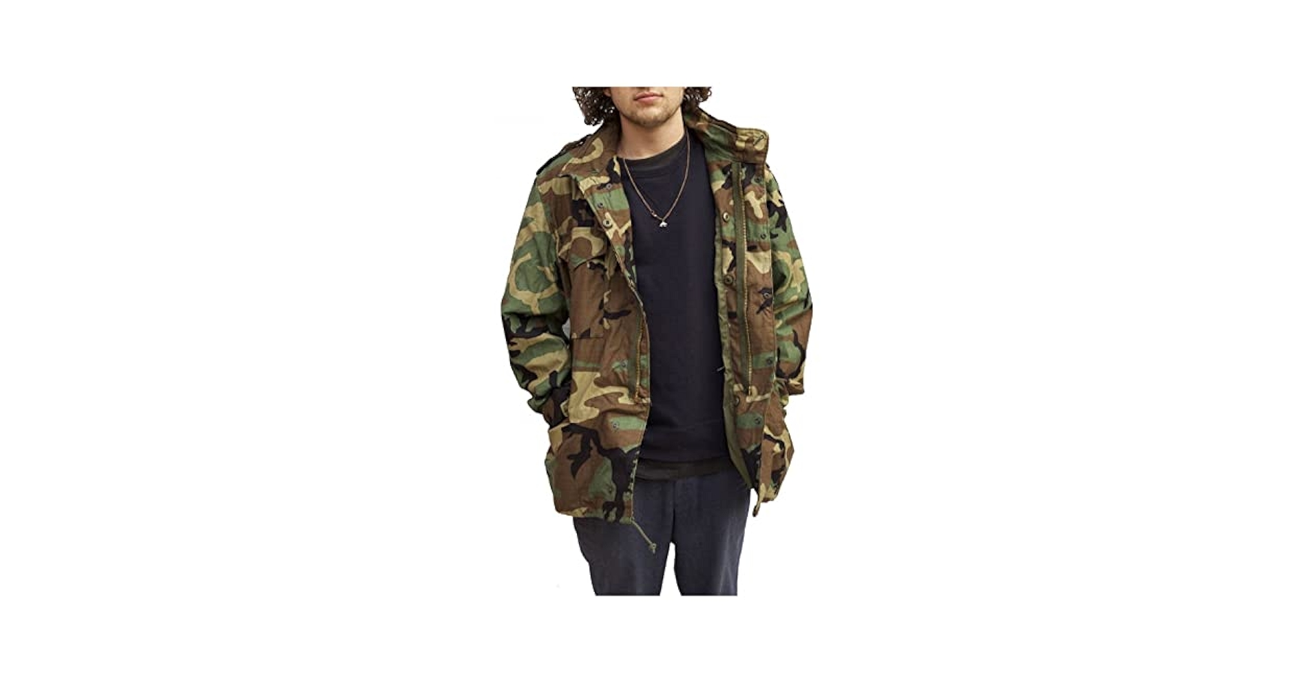 PEARLROCKS Mens Cotton M65 Coat Jacket | Olive Greene US