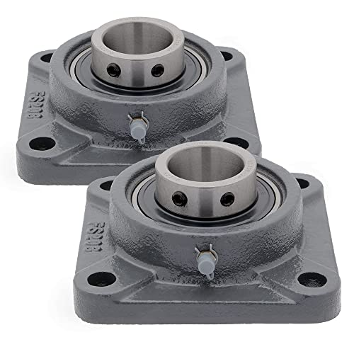 [2-Pack] UCFS208-24 - 4-Bolt Flange-Mount Ball Bearing Unit, Insert Bearing UC208-24, Cast Iron Housing FS208, Bore Shaft 1-1/2 in (38.1 mm), Set Screw Locking, 5-1/8 in (130.17 mm) Flange Length