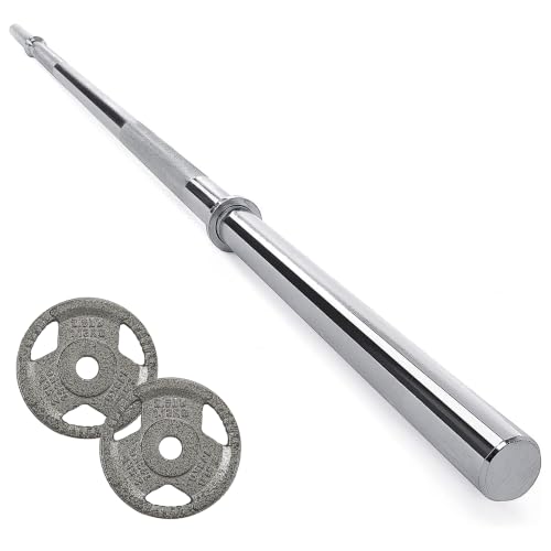 Fitvids 1 Inch Standard Barbell Bar 6 Feet Basic Bearbell Bar for Home Gym Strength Training Includes Pair of 2.5LB Weight Plates