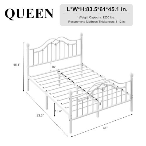 Image of LoVinson Queen Size Bed Frame with Victorian Headboard & Footboard, Black