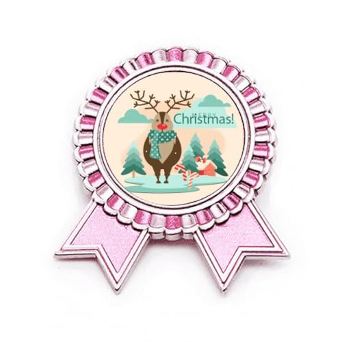 Broche rose renne de Noël métallique taille M aux finitions soignées d'artisanat