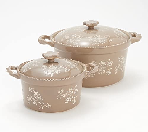 Temp-Tations Set-Of-2 Round Bakers With Ceramic Dome Lids