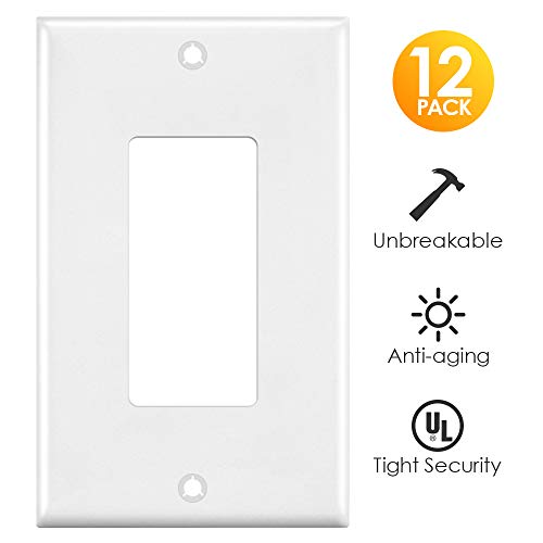 Outlet Covers, 12 Pack Light Switch Cover Electric 1 Gang White Wall Plates GFCIs Receptacle Wallplate, Standard Size, Polycarbonate