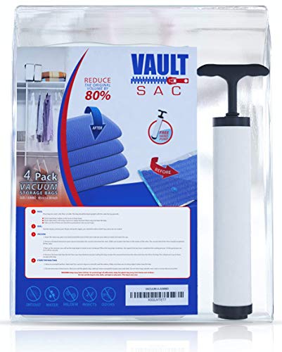Vacuum Bags Air Tight Seal Moving Bags [4 Pack] Jumbo Size Hand Pump Included Vacuum Storage Bags for Clothes Storage Bags Vacuum Sealed Travel Bag Premium Space Saving Protector Heavy Duty Bags