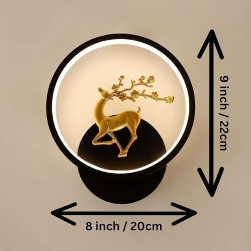 Image of Modern Round LED Wall Light with Golden Deer & Branch Design, Multi-Colour LED, Elegant Decorative Lamp for Living Room & Bedroom, Pack of 2