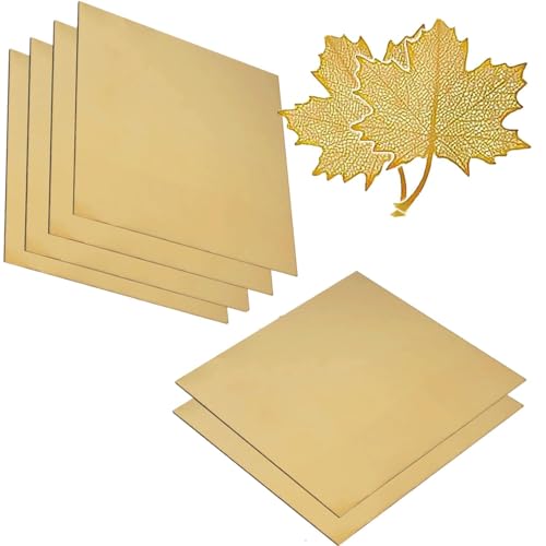 6 piezas Lámina de Metal deLatón, 0,5 mm x 50 mm x 50 mm, láminas de latón, grosor 0,5 mm, chapa de latón de 0,5 mm, placa de latón adecuada para la fabricación, corte según el tamaño deseado por
