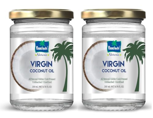 Parachute Naturalz Virgin Coconut Oil | Cooking, Hair, Body Oil &amp; Pulling | Cold Pressed | Unrefined | Unbleached | MCT Oil | 6.7 fl.oz | Pack of 2 | Glass Jar
