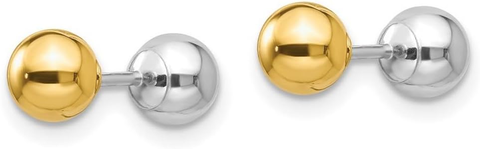 14k Two Tone Hollow Polished Screw back Post Gold Reversible 5mm Ball Earrings 5x5mm-Ball Earring for Women