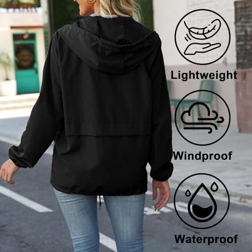 Women's Rain Relaxed Fit Lightweight Waterproof Rain Shell Jacket Raincoat with Hood2