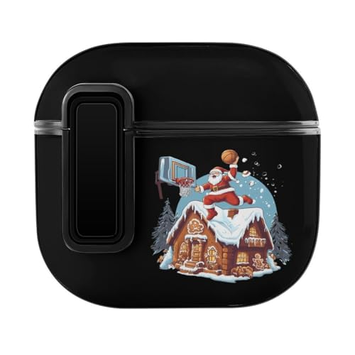 Santa Playing Basketball Printed Earbuds Case Headset Hard Wireless Headphones Cover with Button