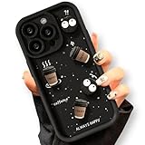 Generic Cute Cartoon 3D Coffee Liquid Silicone Soft Case for iPhone 12 13 14 15 (Black, iPhone 14 Pro)