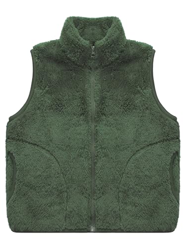 Kids Girls Casual Flannel Vest Overcoat Stand Collar Sleeveless Zipper Fuzzy Blazer Coat with Pockets Outerwear3