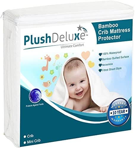 Mini Crib Mattress Protector 100% Waterproof, Without Noiseless – Bamboo Quilted Ultra Soft White Terry Fitted Sheet Style (Mini Crib)