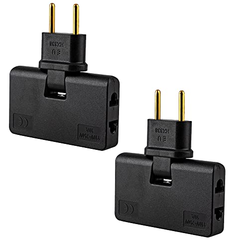 2 Pièces Convertisseur de Prise Rotatif Adaptateur EU sans Fil，Rallonge de Prise Murale Plate à Rotation de 180 Degrés 1 à 3 Adaptateur de Prise EU