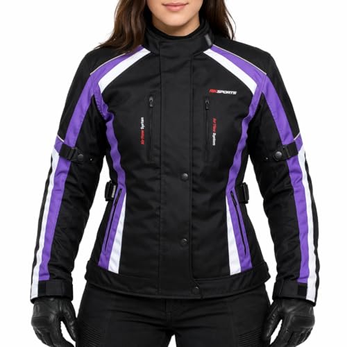 RKsports 747 Ladies Waterproof Textile Motorcycle Motorbike Pink Grey Purple Hi-Vis Jacket (24, Purple)