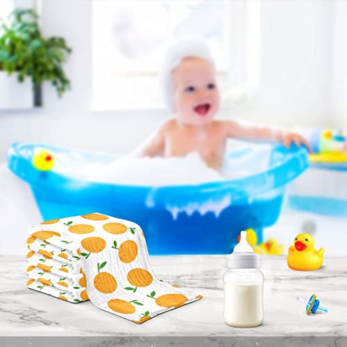 Image of vvfelixl Baby Washcloths Cotton Cartoon Oranges Baby Muslin Washcloths Soft Baby Face Towel for Newborn Infants Baby Wipes, 11.8 X 11.8 Inch, 5 Pack White
