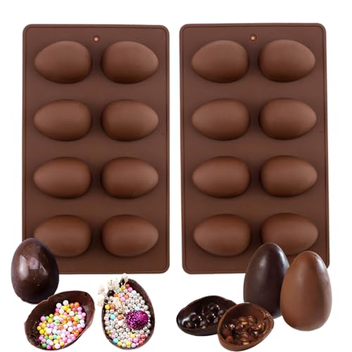2 paquetes de moldes de silicona para huevos de Pascua, 8 cavidades, molde para hornear medio huevo para decoración de pasteles, chocolate de caramelo, pastelería, magdalenas, pan, cubitos de hielo,