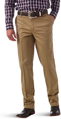 Wrangler mens Flat Front Relaxed Fit Casual Pants, Khaki, 32W x 34L US