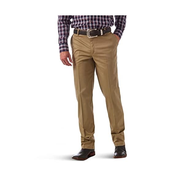 Wrangler Men's Western Flat Front Relaxed Fit Casual Pant, Khaki, 34W x 30L