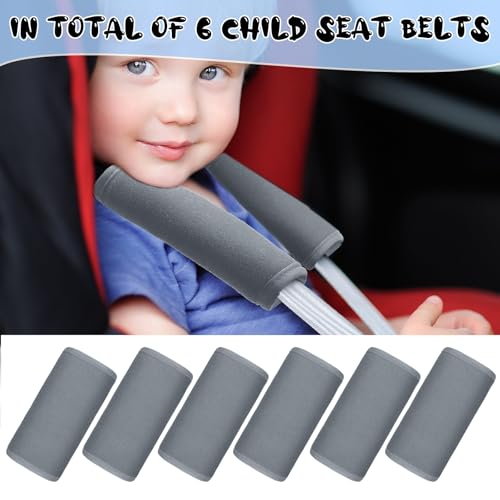 Image of Riakrum 6 Pieces Car Seat Strap Pads Covers for Baby Kids, Carseat Strap Covers Shoulder Pads, Soft Seat Belt Cover for Infant Stroller Safety Belt Cushion for Boy and Girl, 2.4 x 5.7 Inches(Gray)