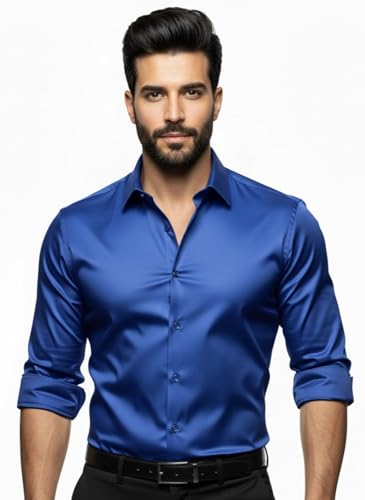 Image of Men's Solid Satin Full Sleeve Soft Finish Regular Fit Shirt for Casual Wear