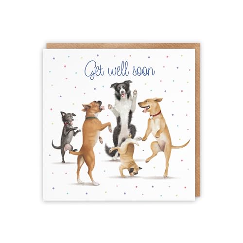 Hunts England Biglietto di auguri "Get Well Soon for him or her – Dancing Dogs – Get Well Soon – Feel Better Soon Card for Men, Women, Kids, Adults, Boys Girls", ecc. – Collezione Milo's Gallery Hunts England Biglietto di auguri "Get Well Soon for him or her – Dancing Dogs – Get Well Soon – Feel Better Soon Card for Men, Women, Kids, Adults, Boys Girls", ecc. – Collezione Milo's Gallery