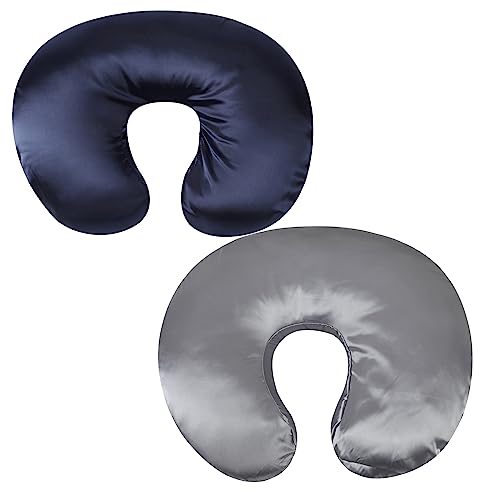 Image of Satin Nursing Pillow Cover Set 2 Pack Ultra Soft Silk Compatible with Boppy Pillow for Breastfeeding Pillow Protect for Baby Hair and Skin Grey & Navy
