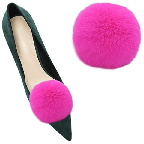 1 Pair Rabbit Fur Pom Pom Shoe Clips 3.15 Inch Detachable Shoe Decoration Cute Shoes DIY Accessories for Women Girls Gifts, One Size, Natural Fiber, No Gemstone Cover