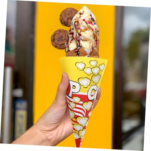Image of TOYANDONA 100 Pcs Paper Popcorn Bags, Cone Shaped Party Popcorn Boxes Candy Container Great Carnival Snacking Bags for Birthday Theater Themed Parties Movie Nights (Pack of 2)