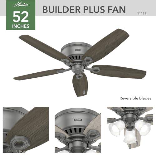 Image of Hunter Builder, Indoor, Ceiling Fan, with LED Lights, 52 inch, Matte Silver
