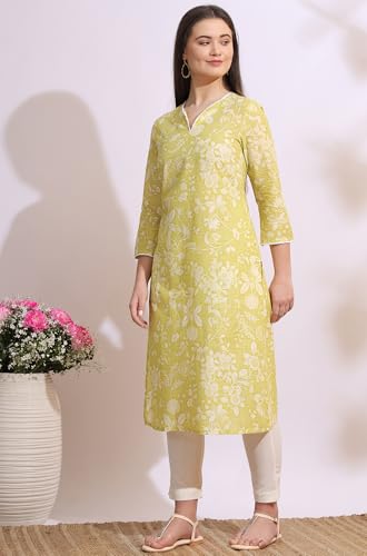 Image of W for Woman Pink Bold Geometric Printed Pure Cotton Straight Kurta