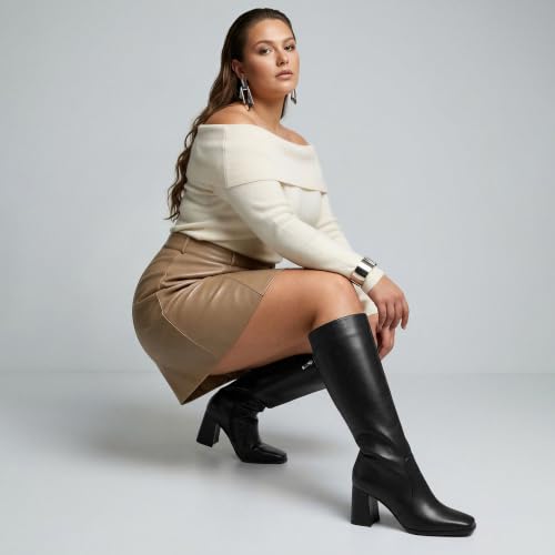 Image of Knee High Boots Women Square Toe Chunky Heel Fashion Tall Boots | Block Heel Gogo Boots with Side Zipper,Fashion Heeled Fall Winter Boots,Long Dressy Boots for Women