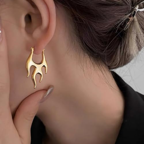 14K Gold Flame Hoop Earring for Women Punk Chunky Flame Huggie Drop Statement Earrings Personalized Fire Element Hoop Earrings Halloween Charm Jewelry (Gold) by ZZ ZINFANDEL - Image 2