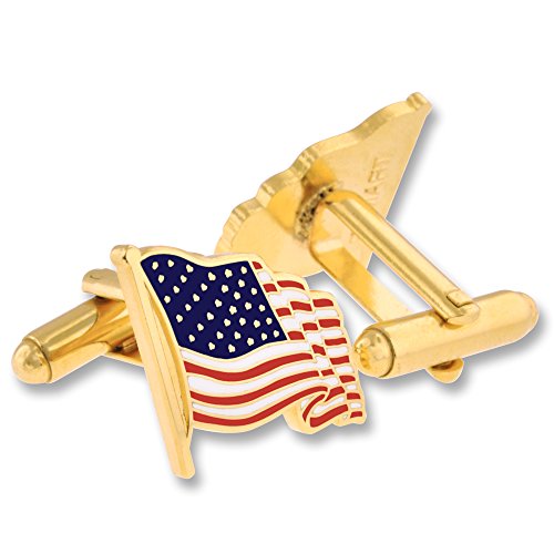 Image of PinMart's Gold Color Plated and Silver Made in the USA American Flag Enamel Lapel Pin, Cufflink & Tie Clip