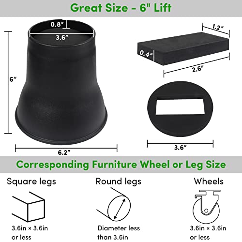 Dedu Bed Risers 6 Inch Heavy Duty 6 Pack, Furniture Risers With Caster Pads Supports Up To 6600 Lbs, Round Couch Risers For Sofas, Desk (Black) #TOP1