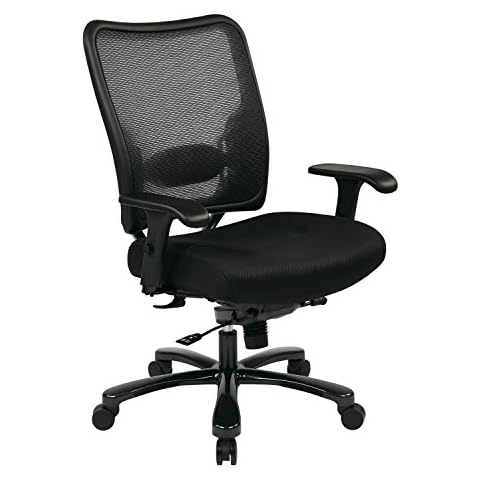Space Seating 75 Series Air Grid Big and Tall Deluxe Ergonomic Office Chair with Thick Padded Seat and 400 lb. Limit, Black, Mid-Back Cover