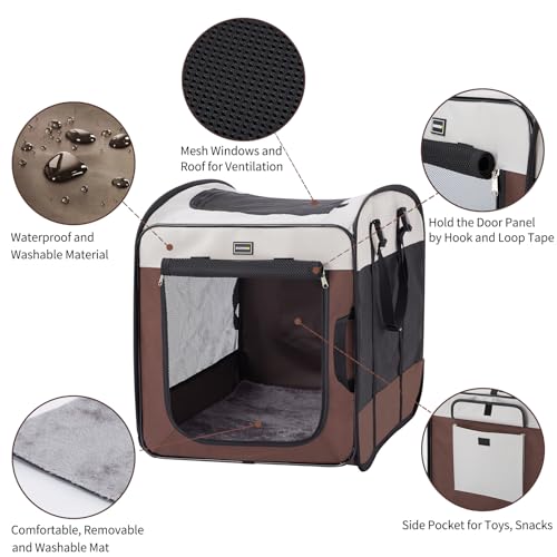 DONORO Dog Kennels and Crates for Medium Dogs, Portable Pop Up Indoor Pet Cage with Sturdy Wire Frame, Collapsible Travel Crate Soft Sided Cat Bag Escape Proof (Brown, 28.0" L x 18.0" W x 22.0" H) - Image 2