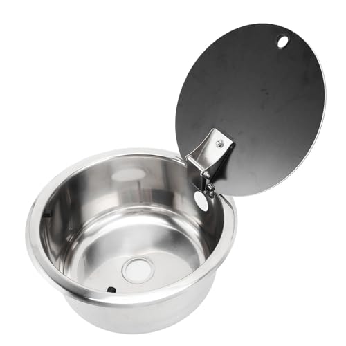 Fregadero Bar Rv, Lavamanos Redondo De Acero Inoxidable Con Tapa De Vidrio Templado Y Orificio De Drenaje De 40 Mm 10.2 X 5.1inch Fregadero De Cocina De Un Seno Para Barco Caravana