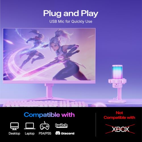 Image of MAONO USB Gaming Microphone for PC, Noise Cancellation Condenser Mic with RGB, Mute, Gain, Computer Desk Mic for Streaming, Podcast, Chat, Twitch, YouTube, Discord, PS5, PS4, GamerWave DGM20 Pink
