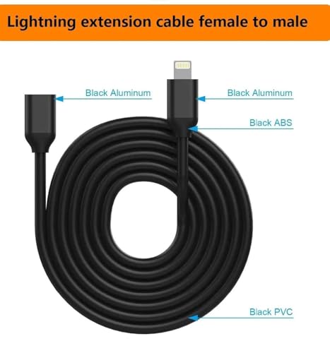 for iPhone Charger Extension Cable,6FT Lightning Extender Dock Cable Compatible with iPhone 14 Pro 13 Pro Max 12 11 X XR 8 7 6 Male to Female Cable Extension Adapter Cord Pass Video,Data,Audio Black - Image 4