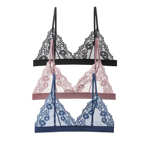 Image of Womens Bra No Underwire Lace Unlined Demi Triangle Bralettes